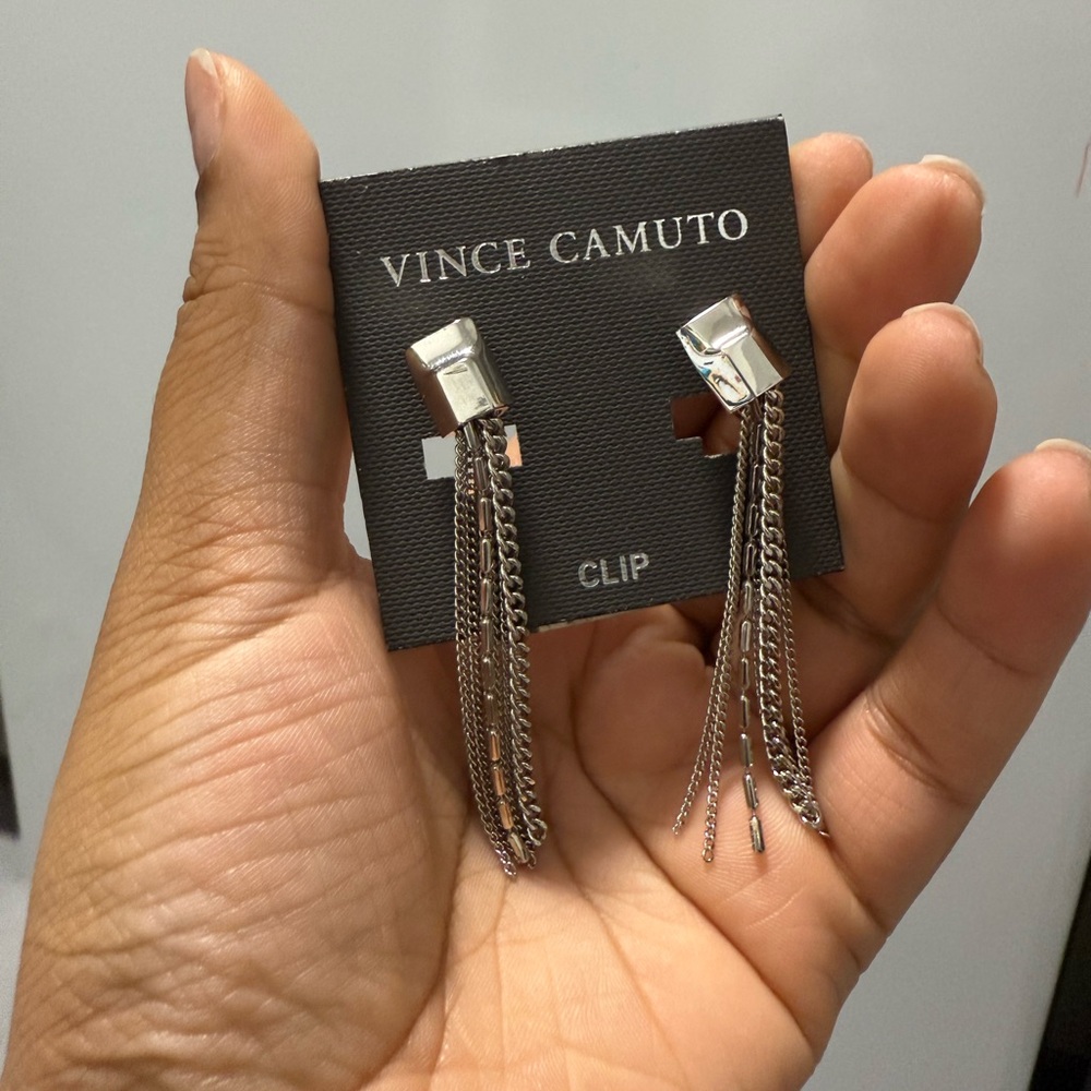 FLASH SALE! Vince Camuto Silver Chain Tassel Earrings with Crystal Accents